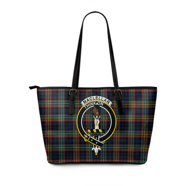 MacLellan Modern Clan Badge Tartan Leather Tote Bag