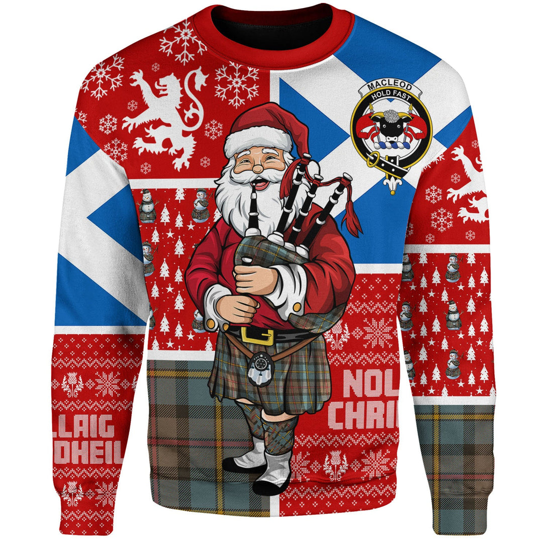 MacLeod of Harris (MacLeod Hunting) Weathered Clan Badge Tartan Sweatshirt Scotland Christmas Santa