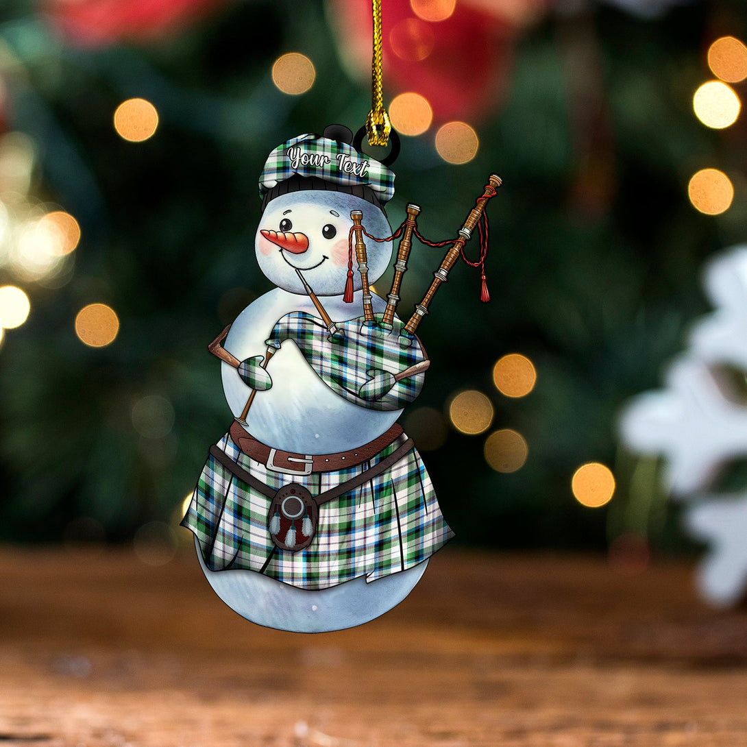 MacNaughton Dress Ancient Tartan Wood Acrylic Ornament Snowman Bagpipe Personalized