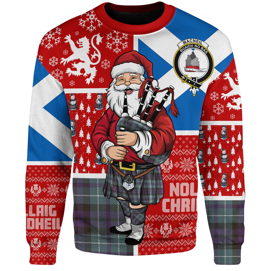 MacNeil of Colonsay (MacNeil of Barra of Colonsay) Weathered Clan Badge Tartan Sweatshirt Scotland Christmas Santa