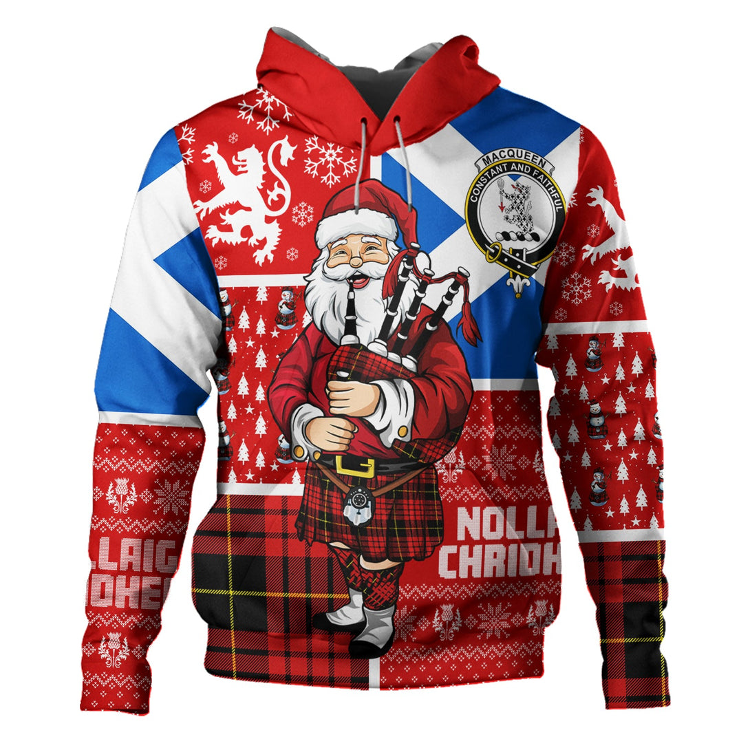 MacQueen Modern Clan Badge Tartan Hoodie Scotland Christmas Santa