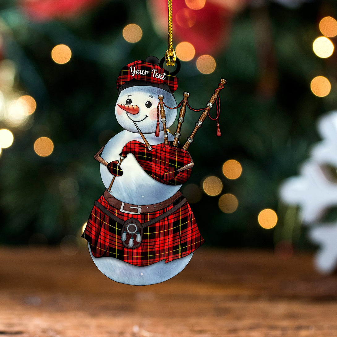 MacQueen Modern Tartan Wood Acrylic Ornament Snowman Bagpipe Personalized