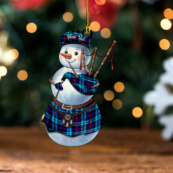 McCorquodale Clan Badge Tartan Wood Acrylic Ornament Snowman Bagpipe Personalized