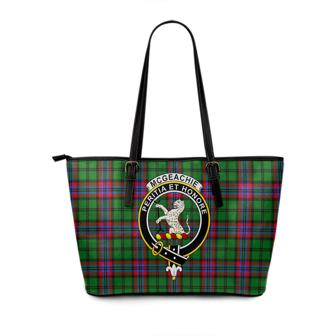 McGeachie Clan Badge Tartan Leather Tote Bag