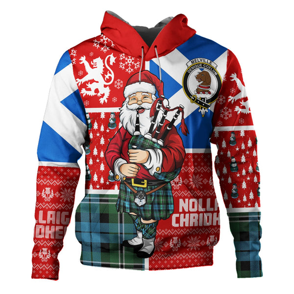 Melville Ancient Clan Badge Tartan Hoodie Scotland Christmas Santa