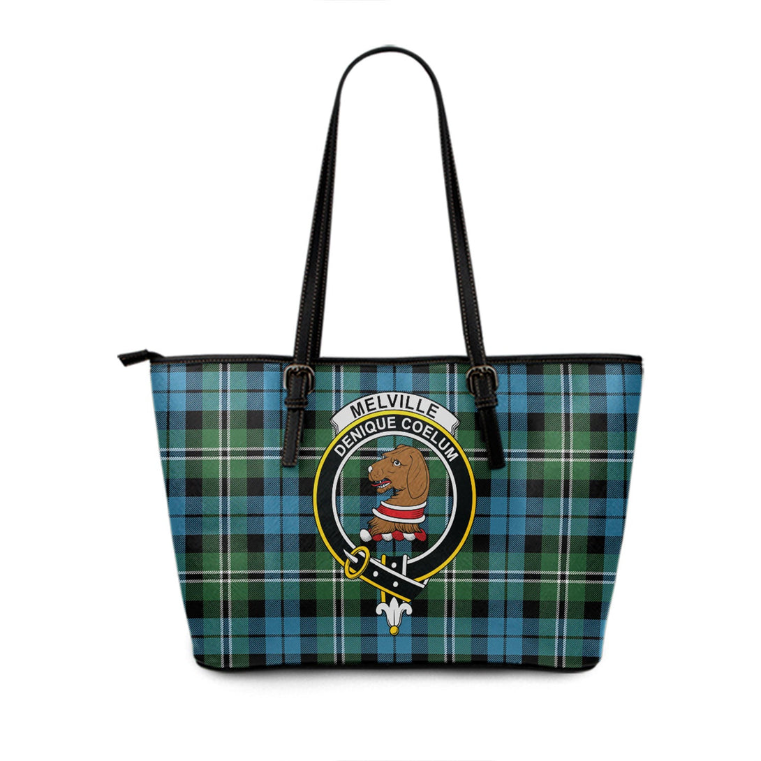 Melville Ancient Clan Badge Tartan Leather Tote Bag