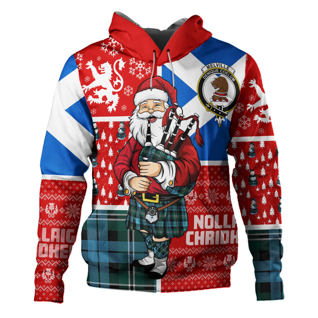 Melville Modern Clan Badge Tartan Hoodie Scotland Christmas Santa