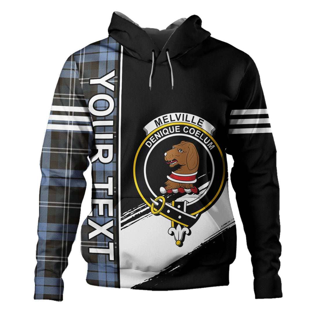 Melville Weathered Clan Badge Tartan Hoodie Quarter Style Personalized