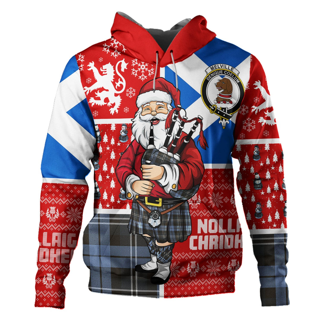 Melville Weathered Clan Badge Tartan Hoodie Scotland Christmas Santa