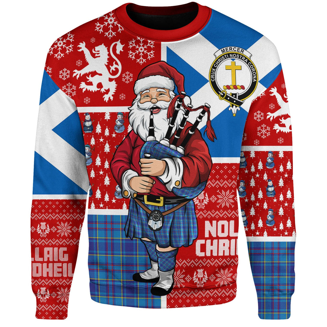 Mercer Modern Clan Badge Tartan Sweatshirt Scotland Christmas Santa