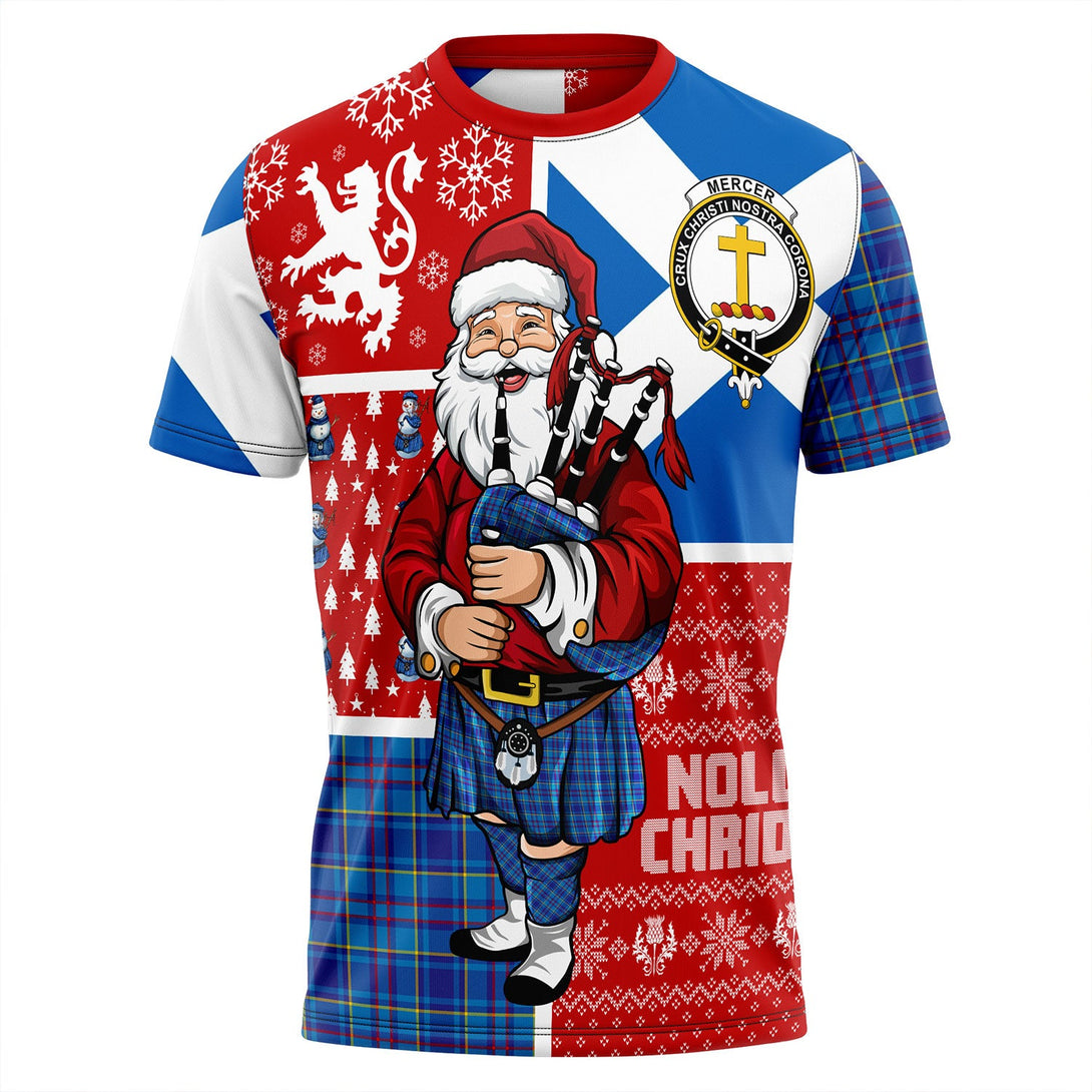 Mercer Modern Clan Badge Tartan T-Shirt Scotland Christmas Santa