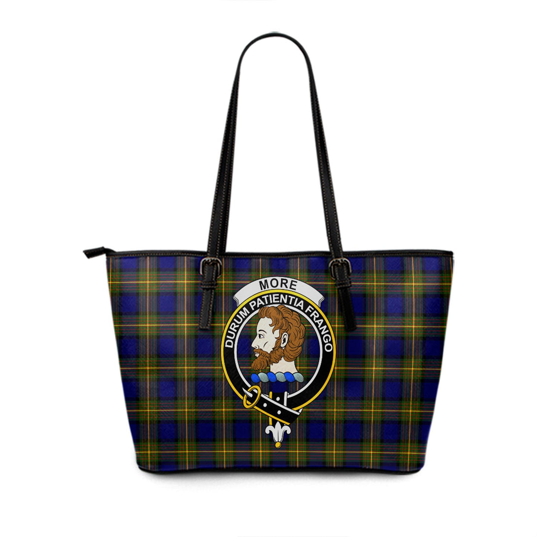 More (Muir) Clan Badge Tartan Leather Tote Bag