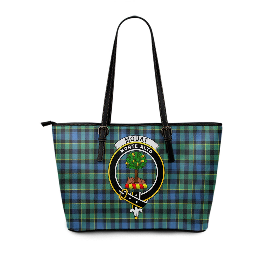 Mouat Clan Badge Tartan Leather Tote Bag