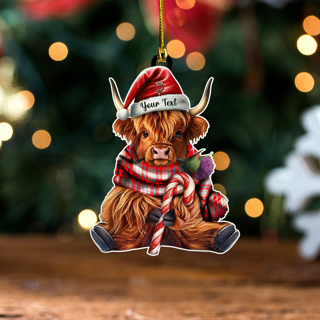 Moubray Clan Badge Tartan Wood Acrylic Ornament Highland Cow And Thistle Personalized