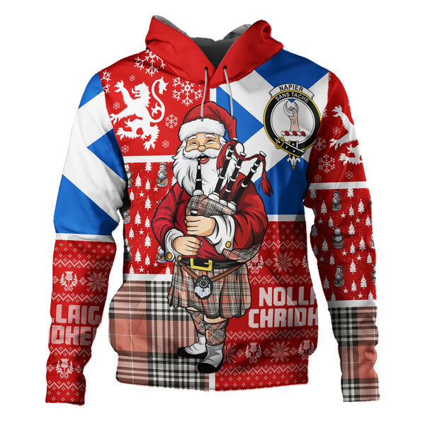 Napier Rose Weathered Clan Badge Tartan Hoodie Scotland Christmas Santa