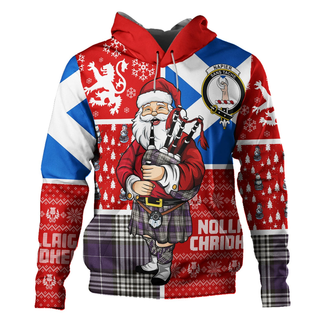 Napier Weathered Clan Badge Tartan Hoodie Scotland Christmas Santa