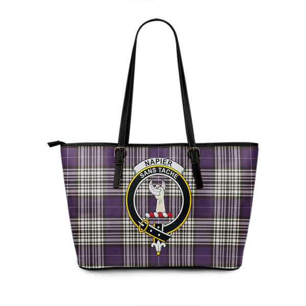 Napier Weathered Clan Badge Tartan Leather Tote Bag