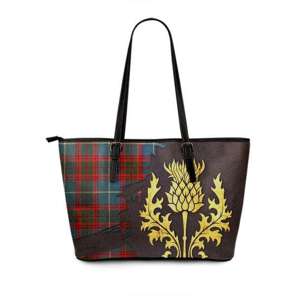 Newton Tartan Leather Tote Bag Thistle Oldest Style