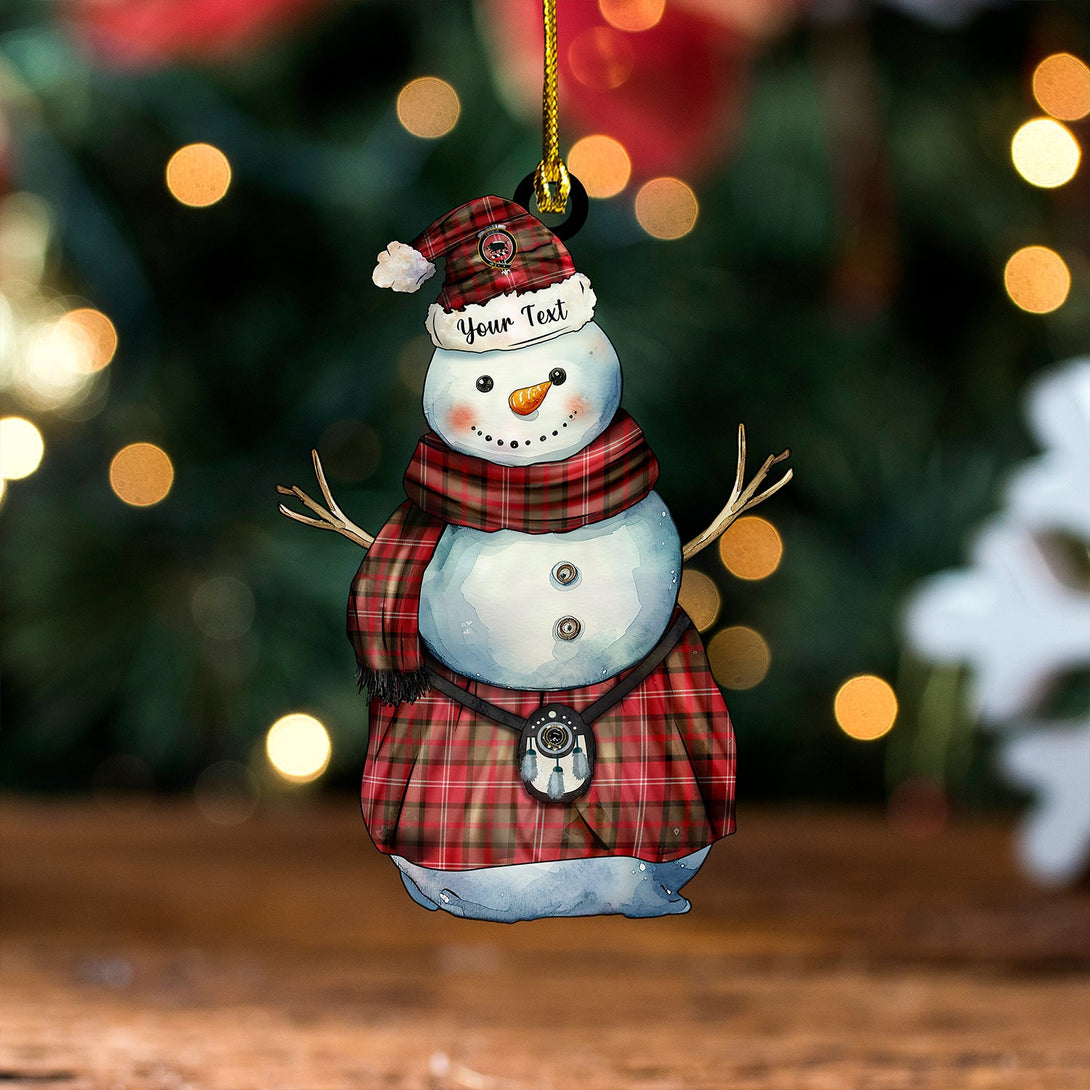 Nisbet (Nisbit) Weathered Clan Badge Tartan Wood Acrylic Ornament Snowman Warrior Personalized