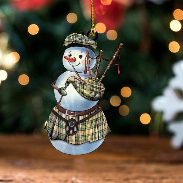 O-Farrell Modern Tartan Wood Acrylic Ornament Snowman Bagpipe Personalized