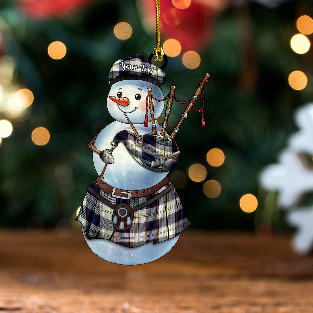 O-Rourke Modern Tartan Wood Acrylic Ornament Snowman Bagpipe Personalized