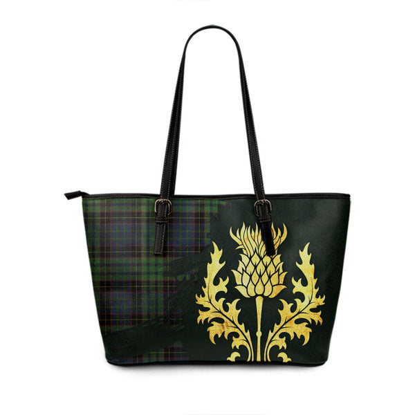 Ochiltree Modern Tartan Leather Tote Bag Thistle Oldest Style