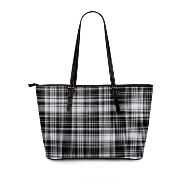 Ogilvie Black - White Tartan Leather Tote Bag