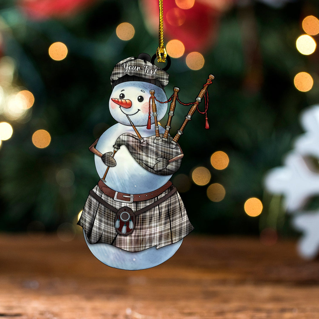 Ogilvie Black - White Weathered Tartan Wood Acrylic Ornament Snowman Bagpipe Personalized