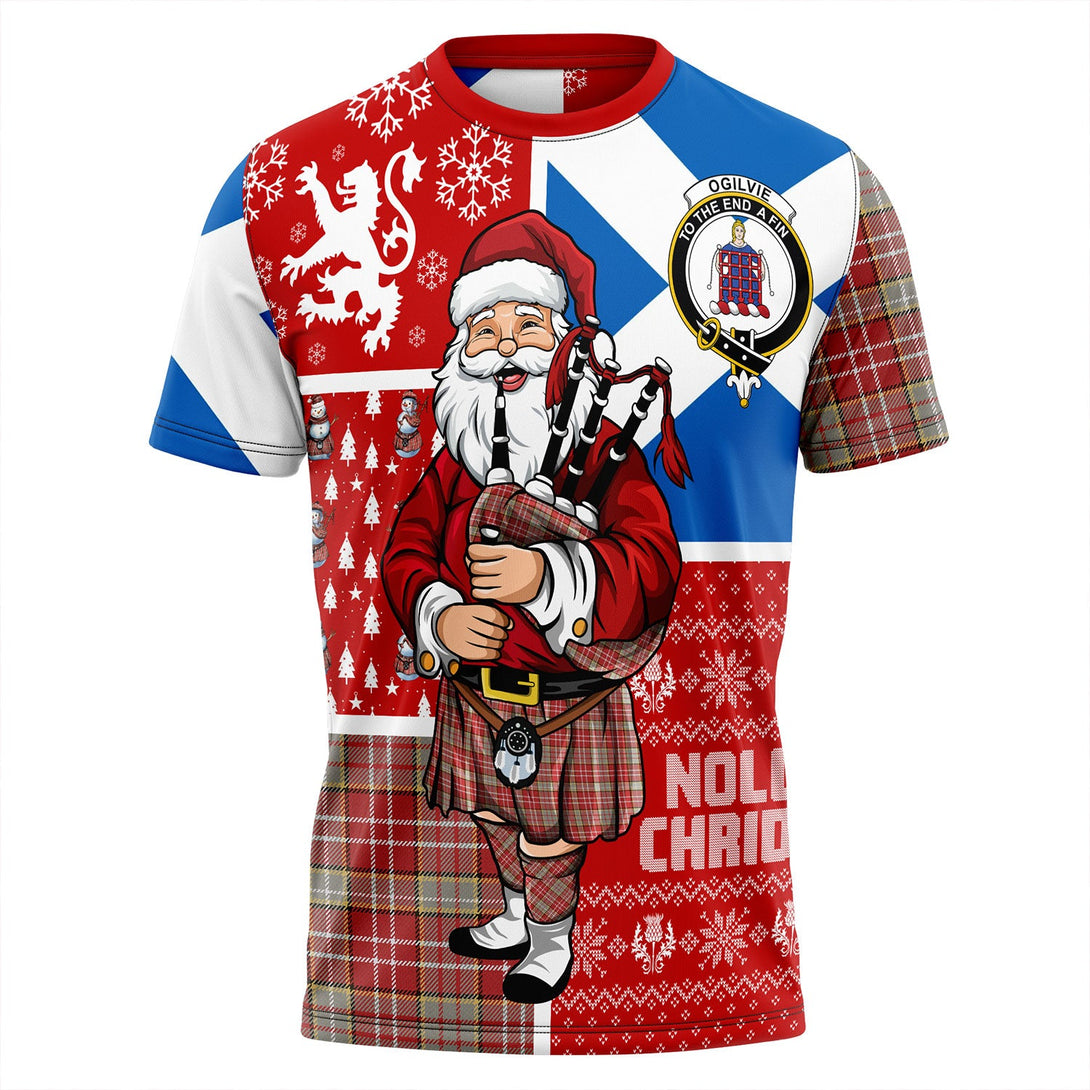 Ogilvie Weathered Clan Badge Tartan T-Shirt Scotland Christmas Santa