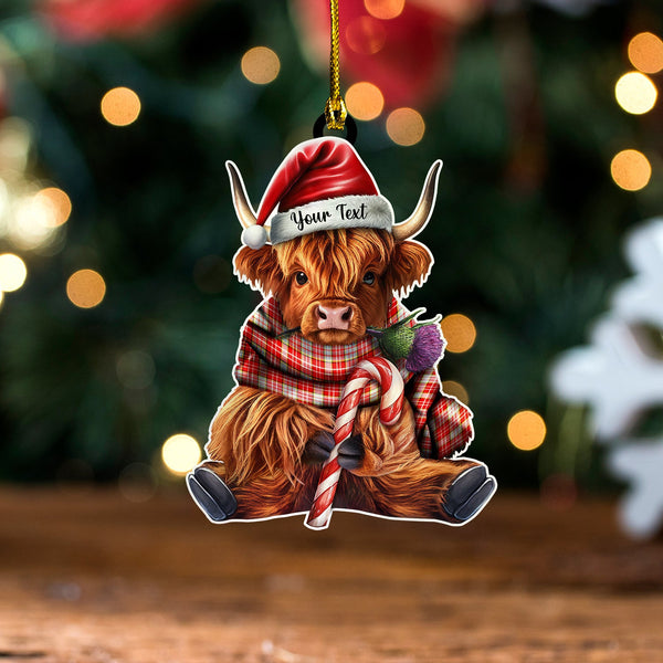 Ogilvie 2 Weathered Tartan Wood Acrylic Ornament Highland Cow And Thistle Personalized