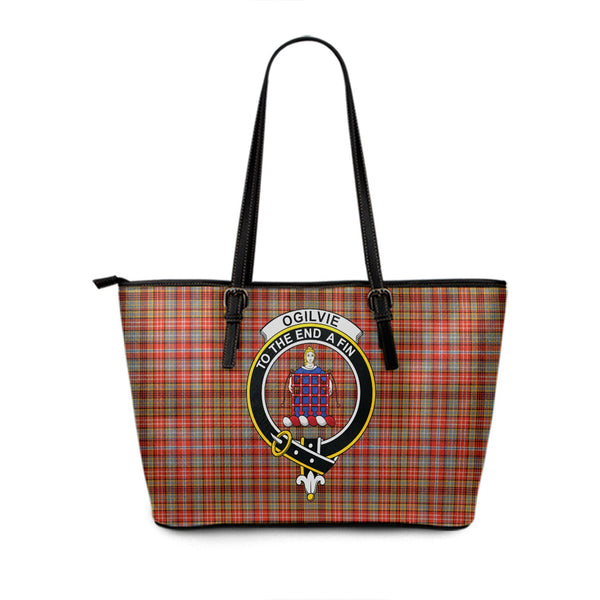 Ogilvie of Airlie Ancient Clan Badge Tartan Leather Tote Bag