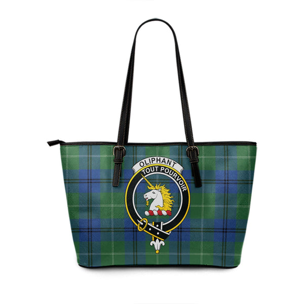 Oliphant Modern Clan Badge Tartan Leather Tote Bag