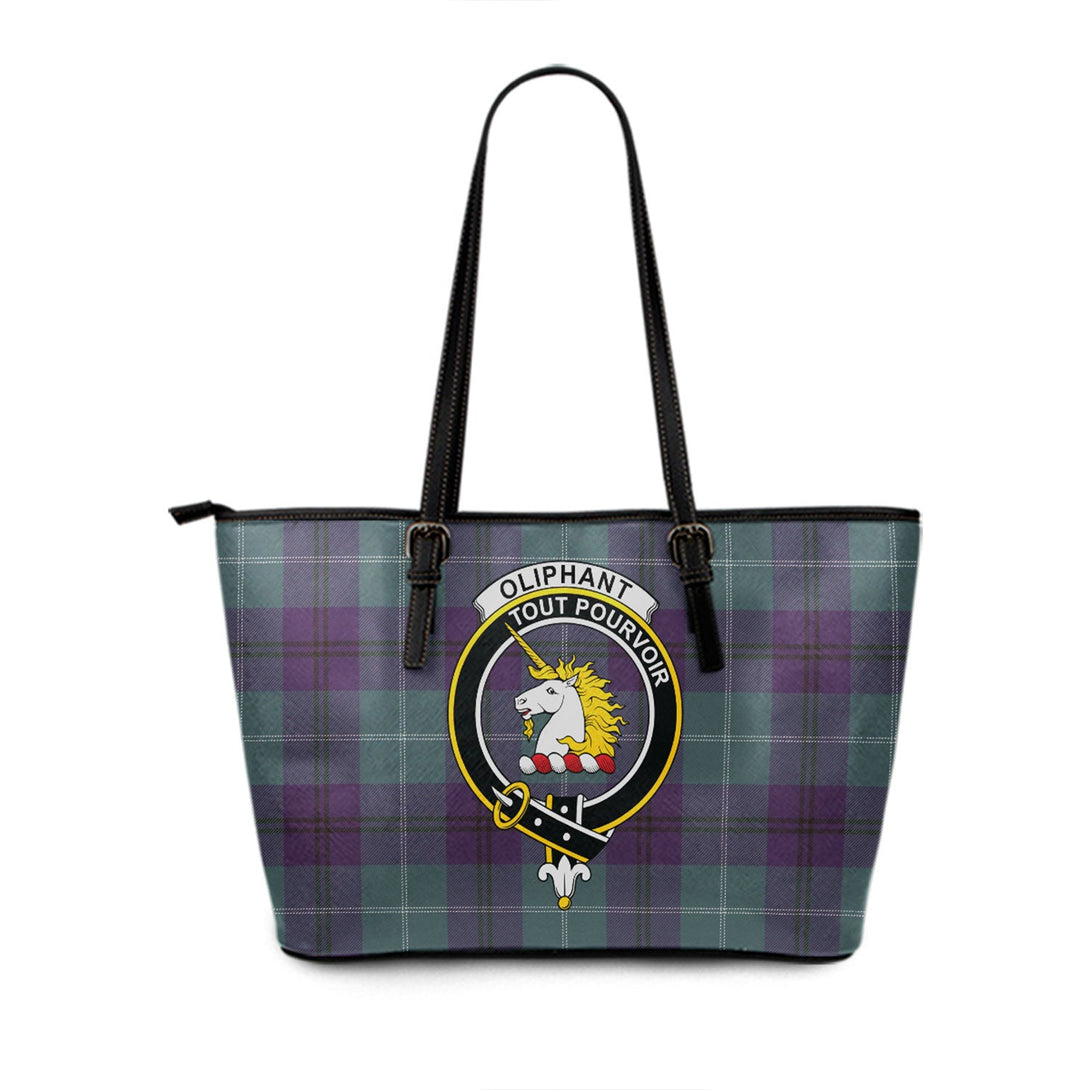 Oliphant Weathered Clan Badge Tartan Leather Tote Bag