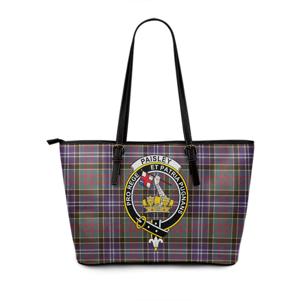 Paisley Drennan (Drennan Drennan) Weathered Clan Badge Tartan Leather Tote Bag