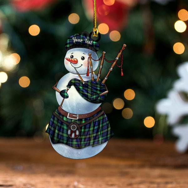 Paterson 2 Modern Tartan Wood Acrylic Ornament Snowman Bagpipe Personalized