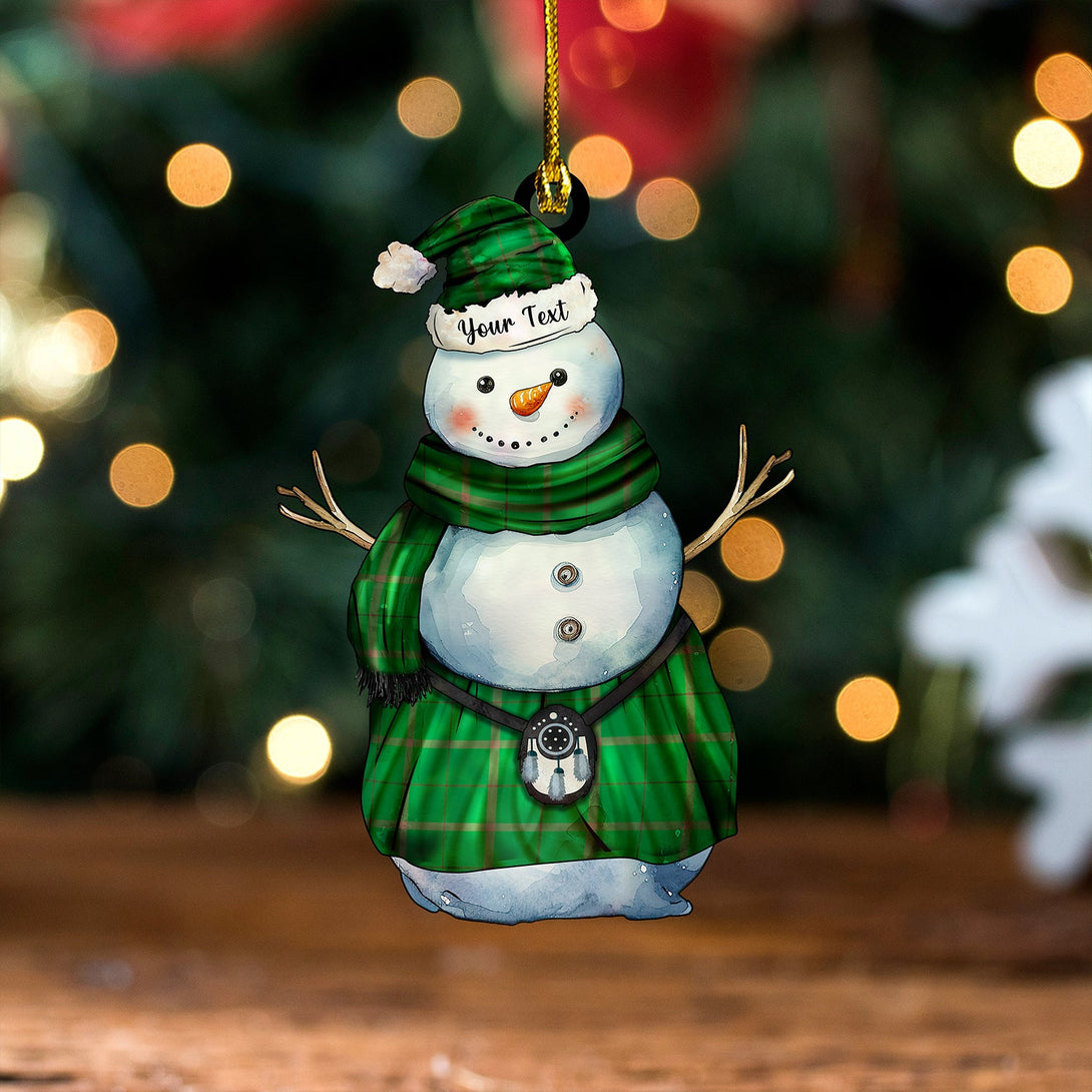 Pearson 2 Ancient Tartan Wood Acrylic Ornament Snowman Warrior Personalized