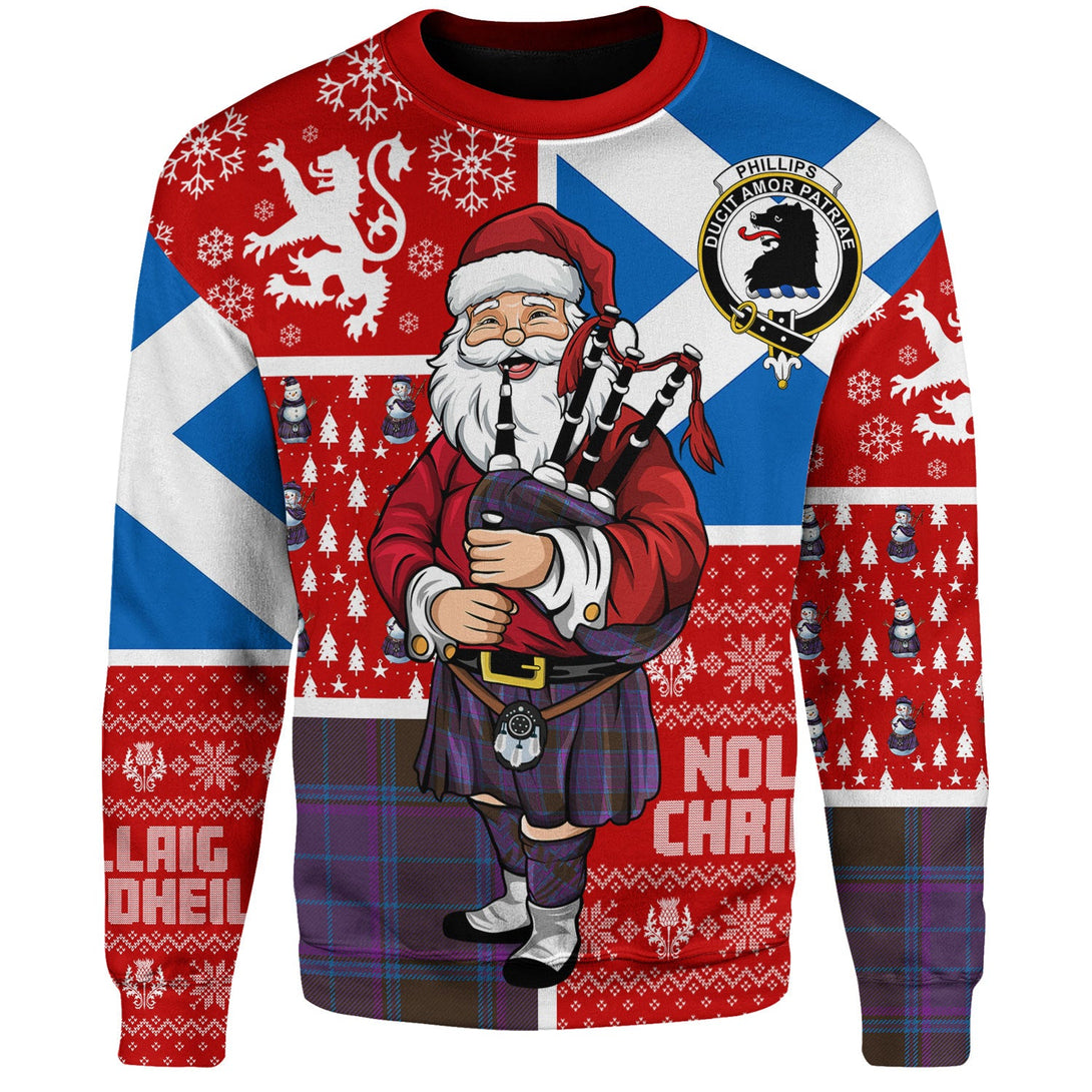 Phillips Modern Clan Badge Tartan Sweatshirt Scotland Christmas Santa