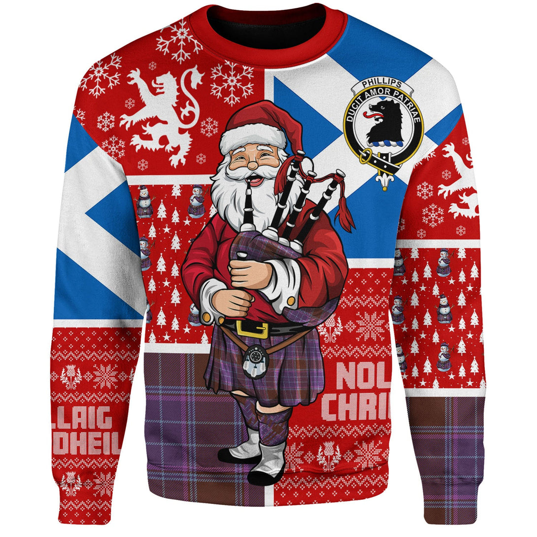 Phillips Weathered Clan Badge Tartan Sweatshirt Scotland Christmas Santa