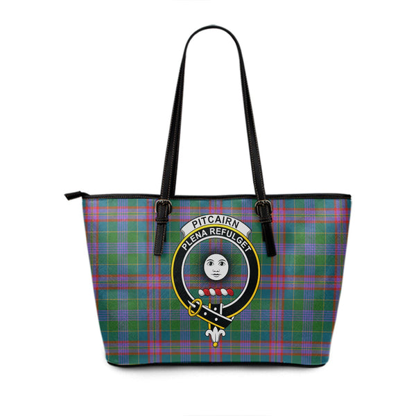 Pitcairn Hunting Ancient Clan Badge Tartan Leather Tote Bag