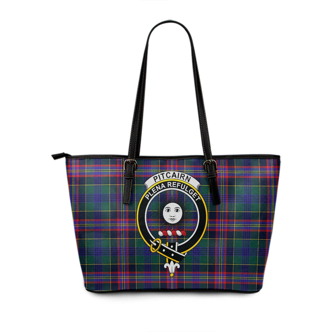 Pitcairn Hunting Modern Clan Badge Tartan Leather Tote Bag