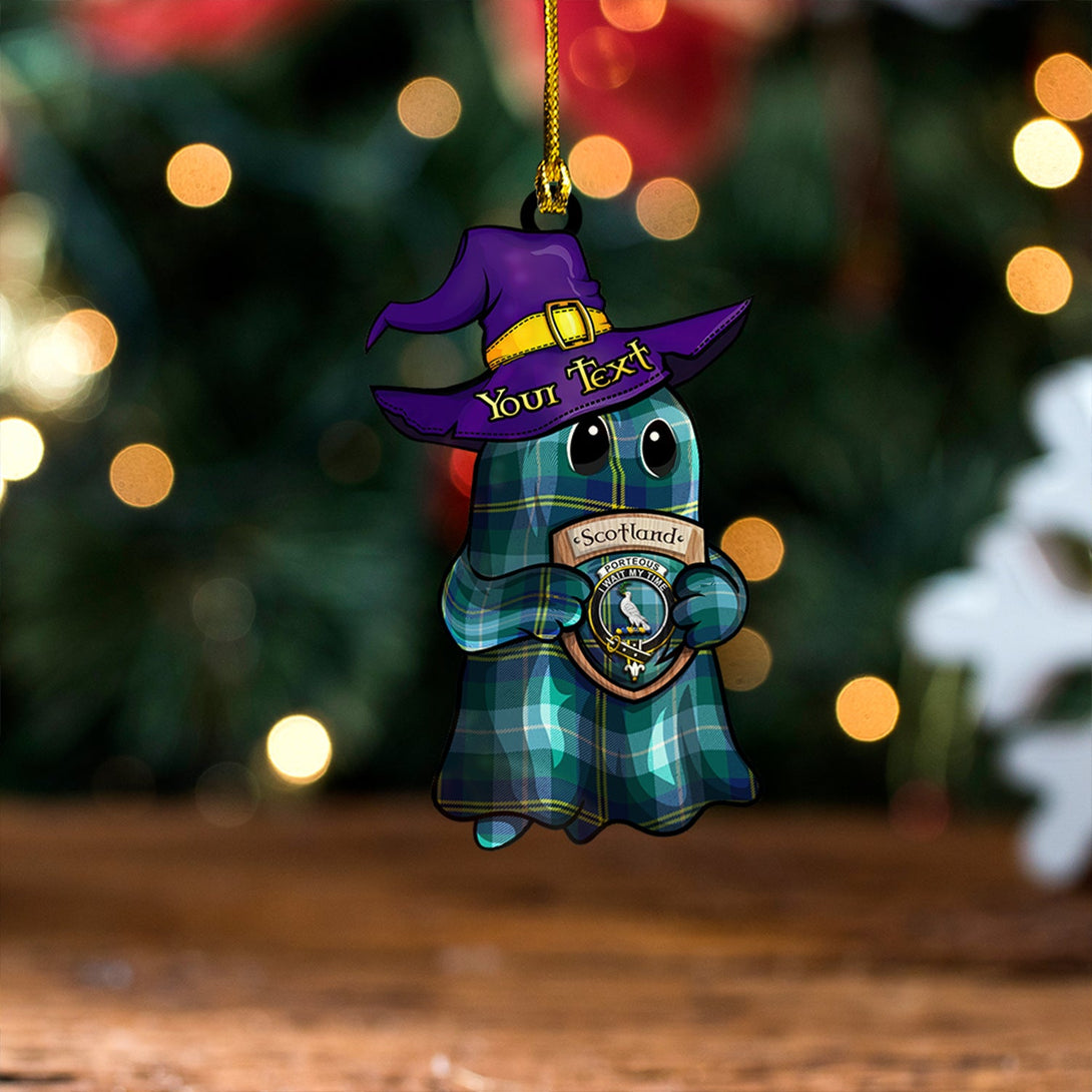 Porteous Modern Clan Badge Tartan Wood Acrylic Ornament Halloween Ghost