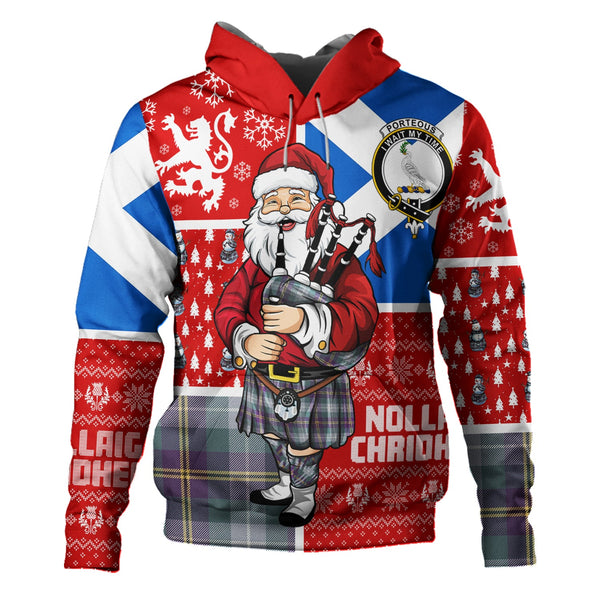 Porteous Weathered Clan Badge Tartan Hoodie Scotland Christmas Santa