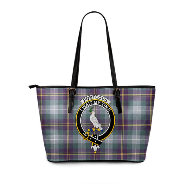 Porteous Weathered Clan Badge Tartan Leather Tote Bag