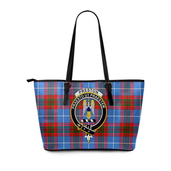 Preston Clan Badge Tartan Leather Tote Bag