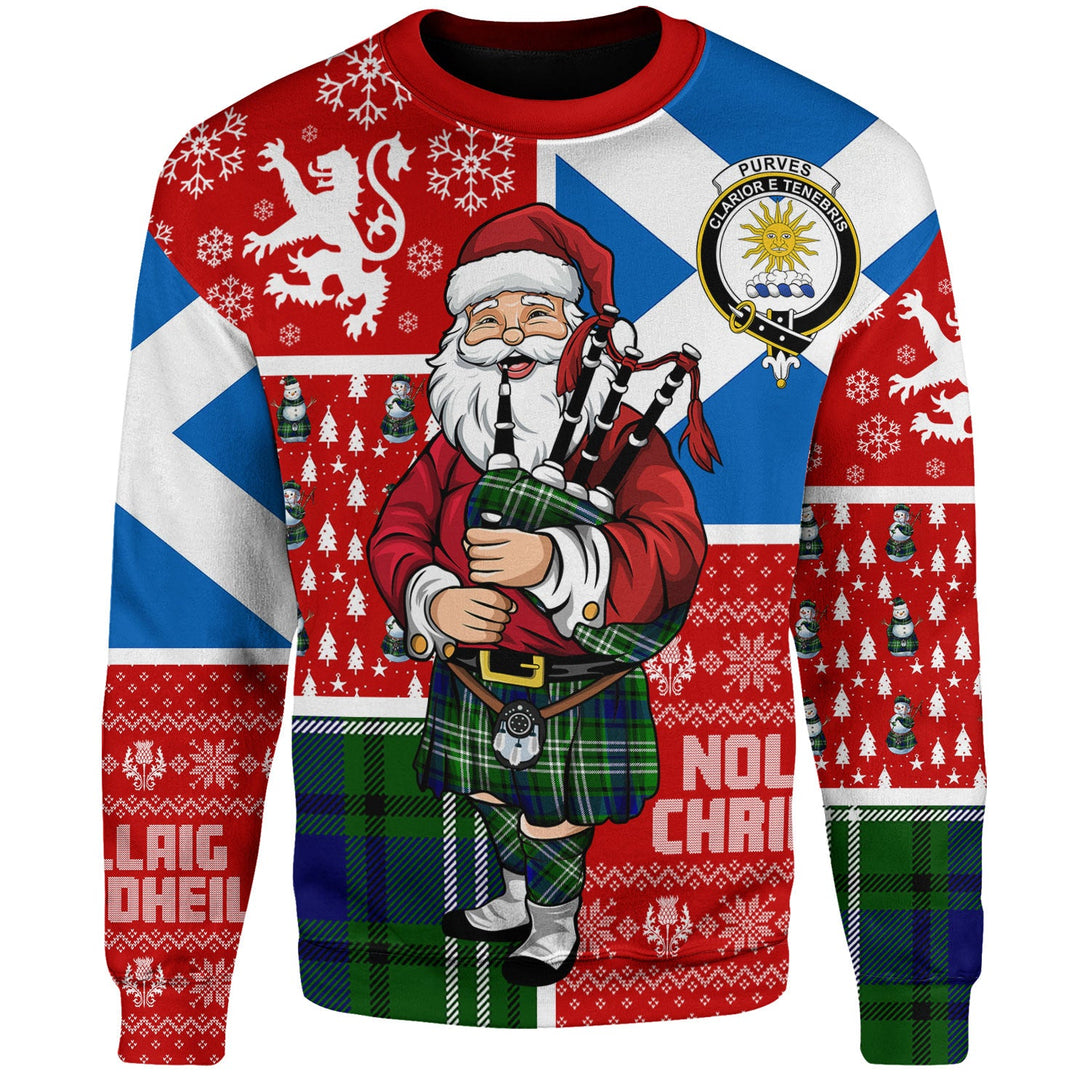 Purves Clan Badge Tartan Sweatshirt Scotland Christmas Santa