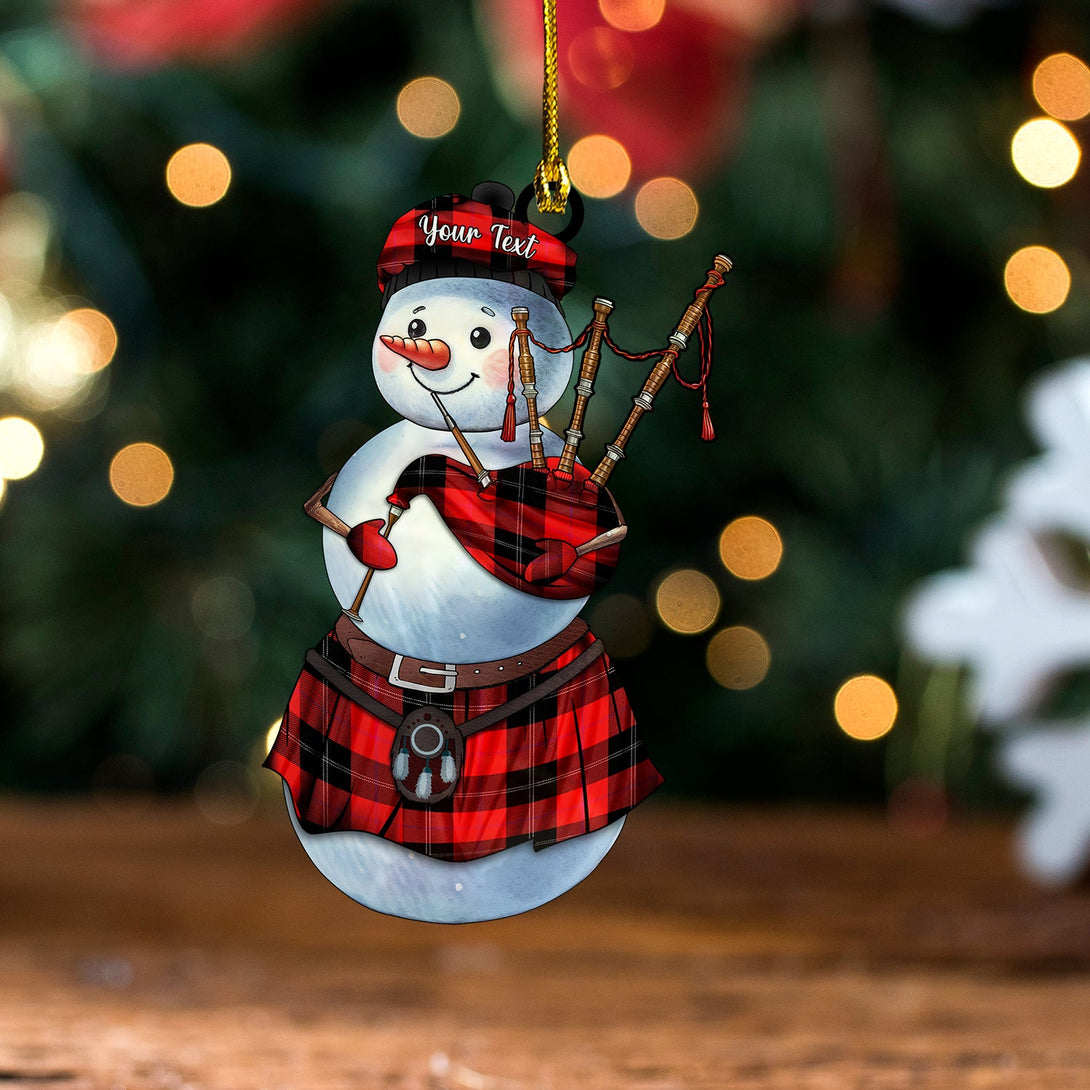 Ramsay Red (Ramsay of Dalhousie) Tartan Wood Acrylic Ornament Snowman Bagpipe Personalized