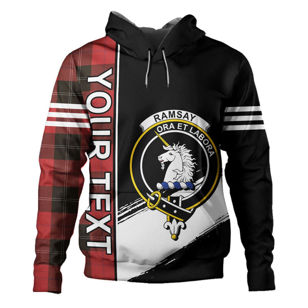 Ramsay Red (Ramsay of Dalhousie) Weathered Clan Badge Tartan Hoodie Quarter Style Personalized