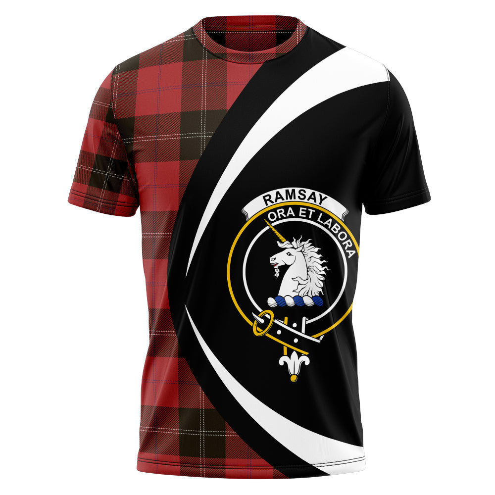 Ramsay Red (Ramsay of Dalhousie) Weathered Clan Badge Tartan T-Shirt Circle Style Personalized