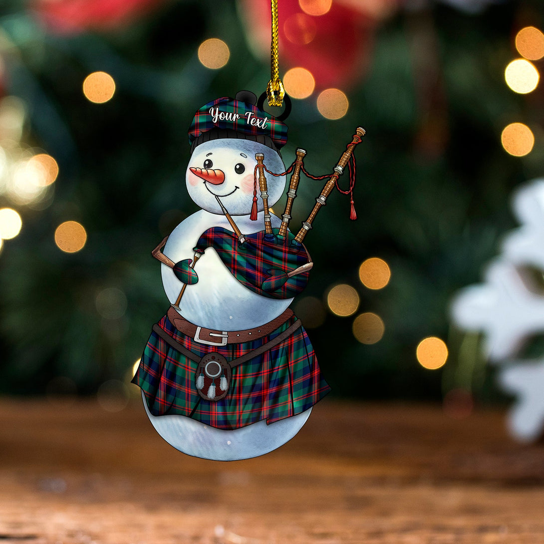 Robertson of Struan Modern Tartan Wood Acrylic Ornament Snowman Bagpipe Personalized