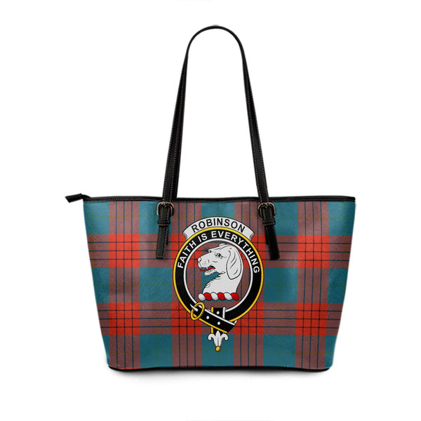 Robinson Dress (Robins Dress) Ancient Clan Badge Tartan Leather Tote Bag